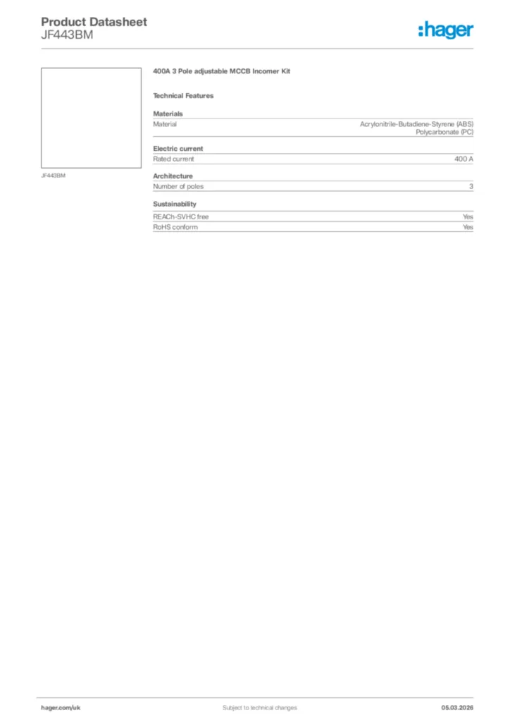 Image Hager Product data sheet JF443BM  | Hager