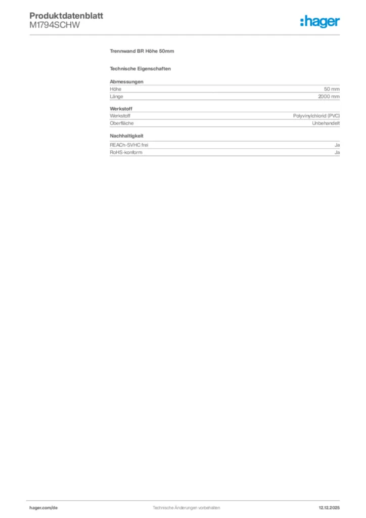 Bild Hager Produktdatenblatt M1794SCHW | Hager Deutschland