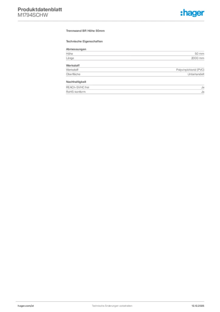 Bild Hager Produktdatenblatt M1794SCHW | Hager Deutschland
