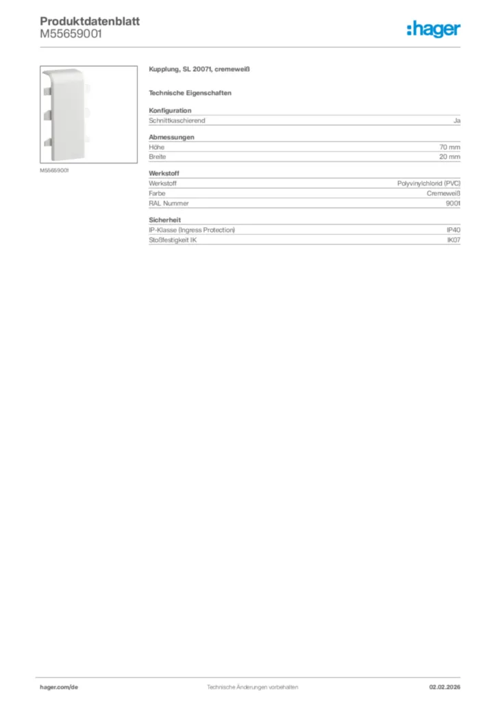 Bild Hager Produktdatenblatt M55659001 | Hager Deutschland