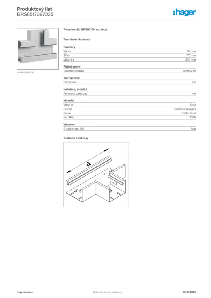 Obrázek Hager Product data sheet BRS6517087035 | Hager
