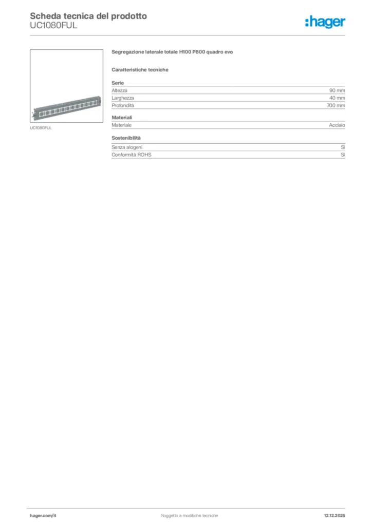 Immagine Hager Scheda tecnica del prodotto UC1080FUL | Hager Italia