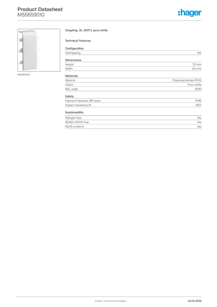 Image Hager Product data sheet M55659010  | Hager Africa