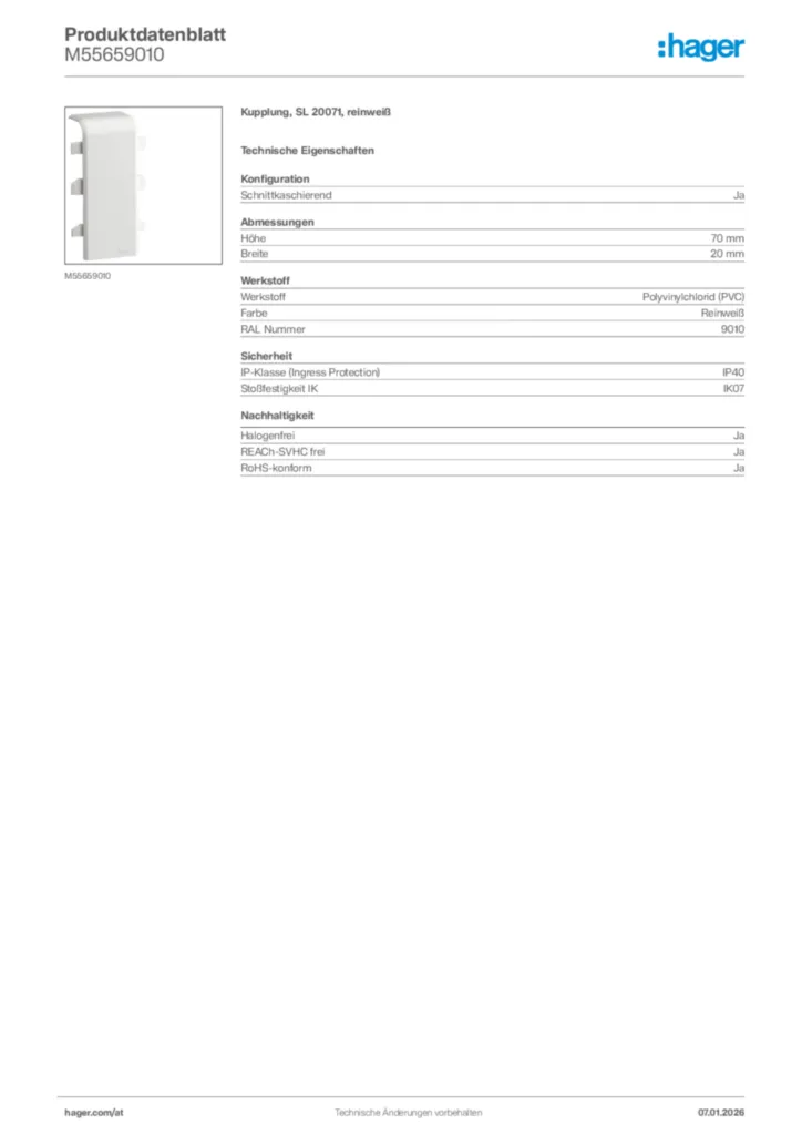 Bild Hager Produktdatenblatt M55659010 | Hager Deutschland