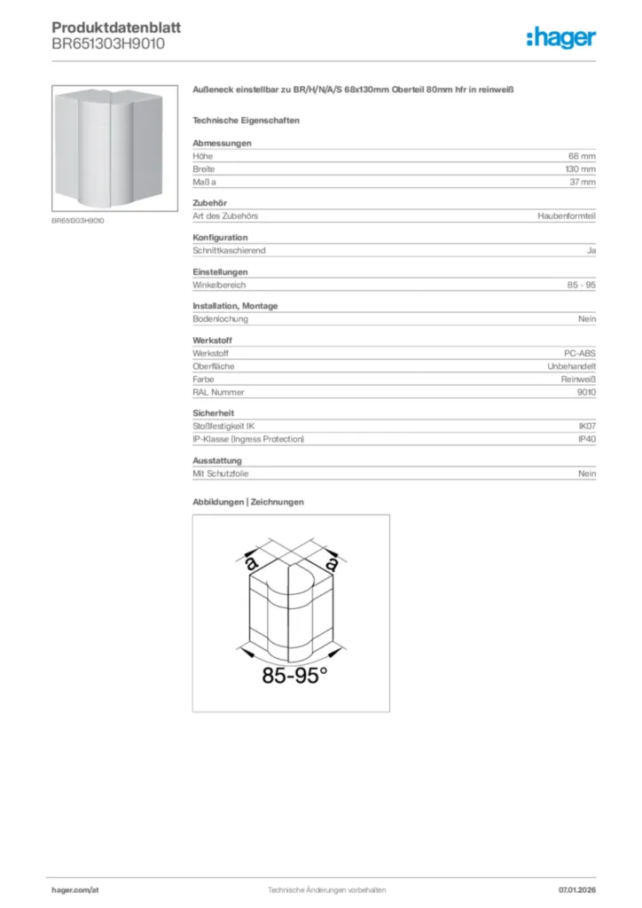 Bild Hager Produktdatenblatt BR651303H9010 | Hager Deutschland
