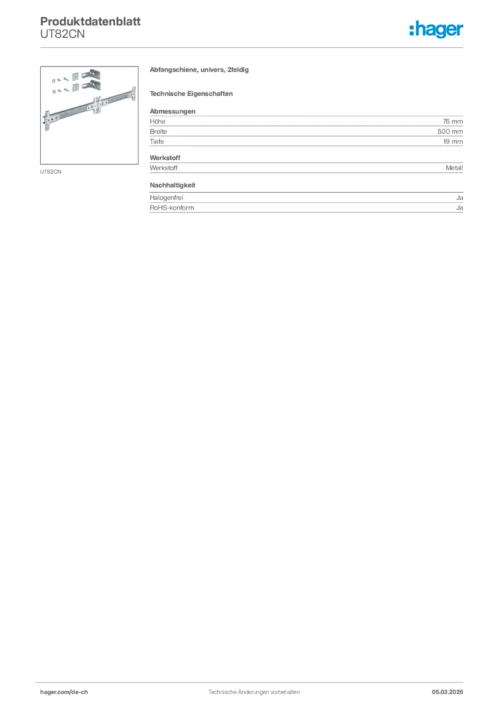 Bild Hager Produktdatenblatt UT82CN | Hager Schweiz