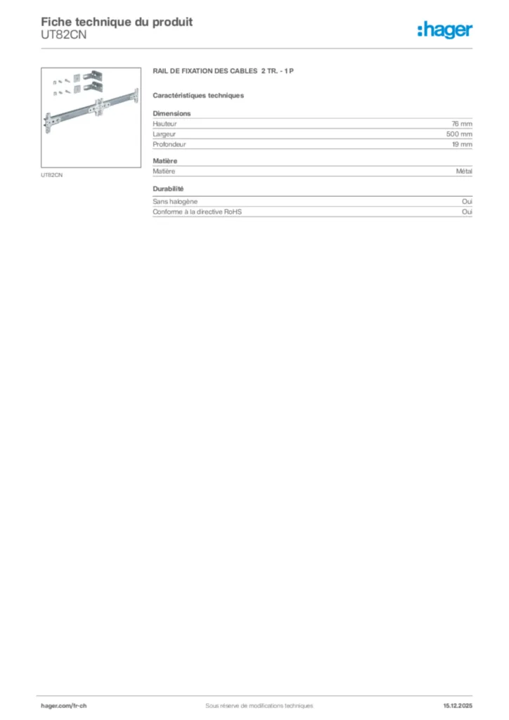 Image Hager Fiche technique du produit UT82CN | Hager Suisse
