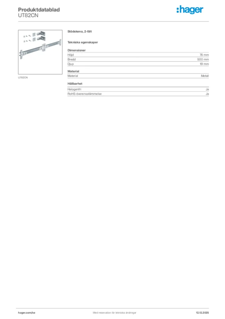 Bild Hager Produktdatablad UT82CN | Hager Sverige