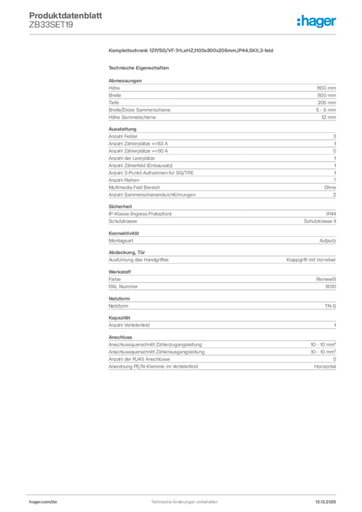 Bild Hager Produktdatenblatt ZB33SET19 | Hager Deutschland