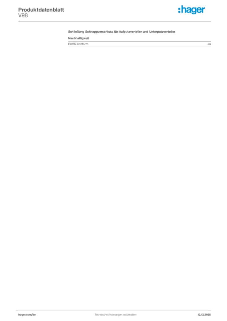 Bild Hager Produktdatenblatt V98 | Hager Deutschland
