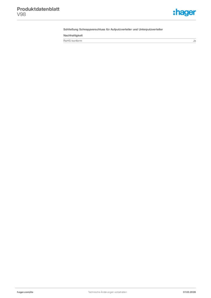 Bild Hager Produktdatenblatt V98 | Hager Deutschland