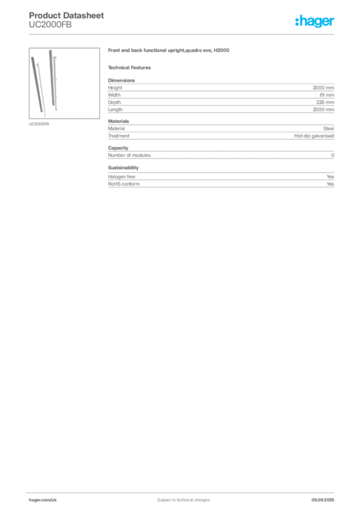 Image Hager Product data sheet UC2000FB  | Hager