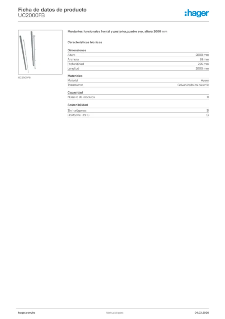 Imagen Hager Ficha de datos de producto UC2000FB | Hager España