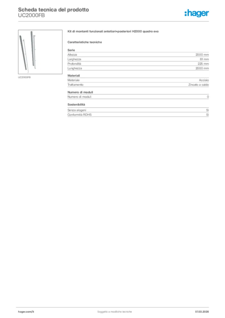 Immagine Hager Scheda tecnica del prodotto UC2000FB | Hager Italia