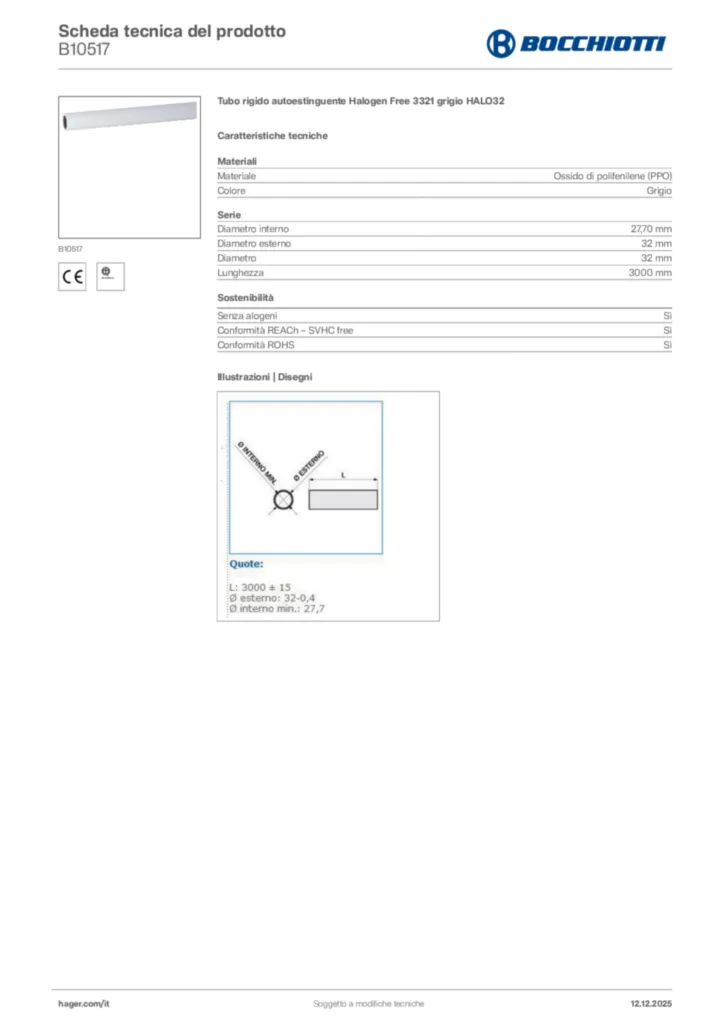 Immagine Bocchiotti Scheda tecnica del prodotto B10517 | Hager Italia