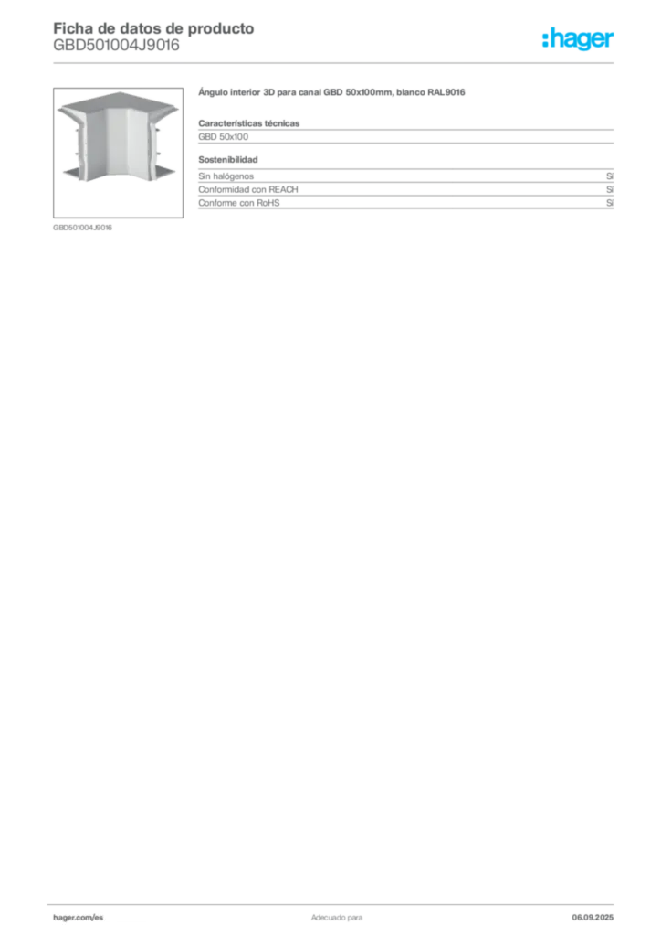 Imagen Hager Ficha de datos de producto GBD501004J9016 | Hager España
