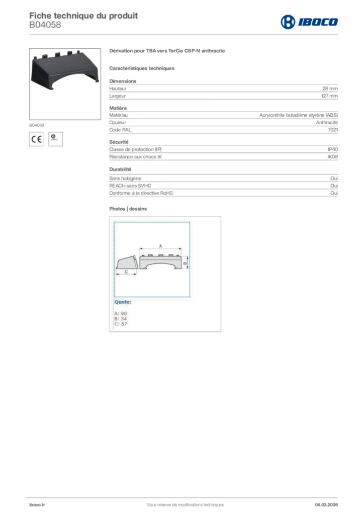 Image Iboco Fiche technique du produit B04058 | Hager France