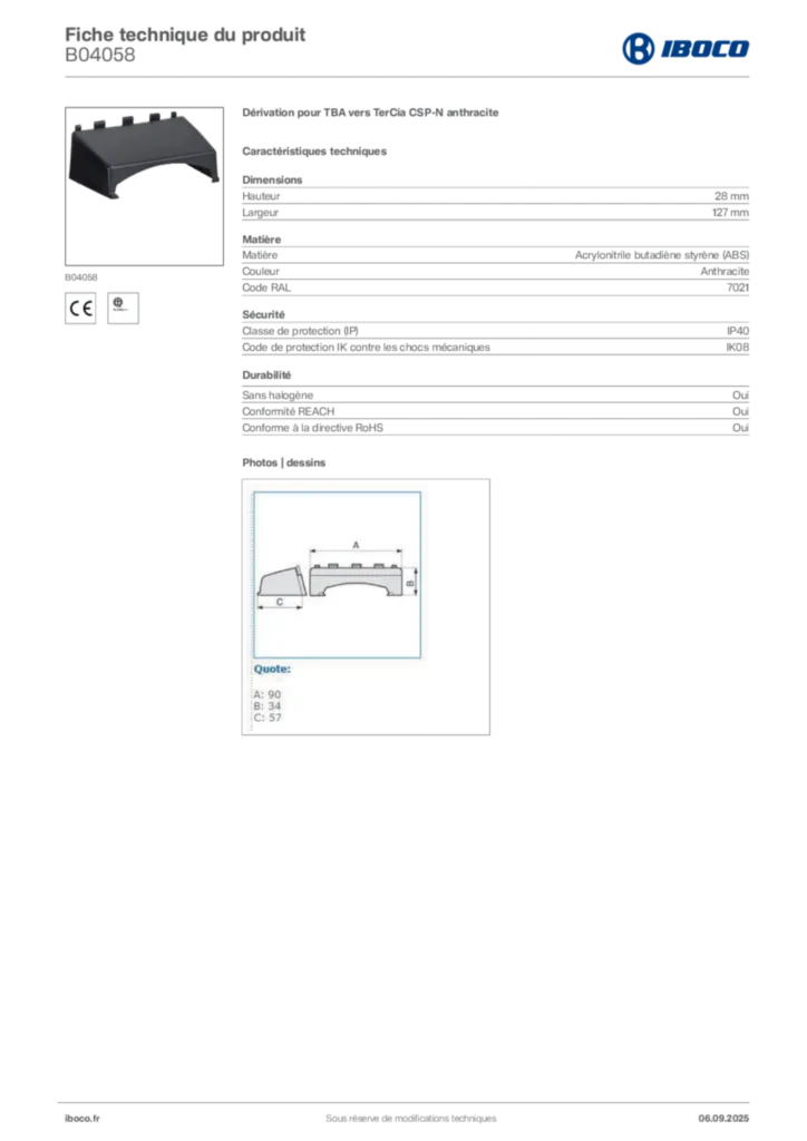 Image Iboco Fiche technique du produit B04058 | Hager France