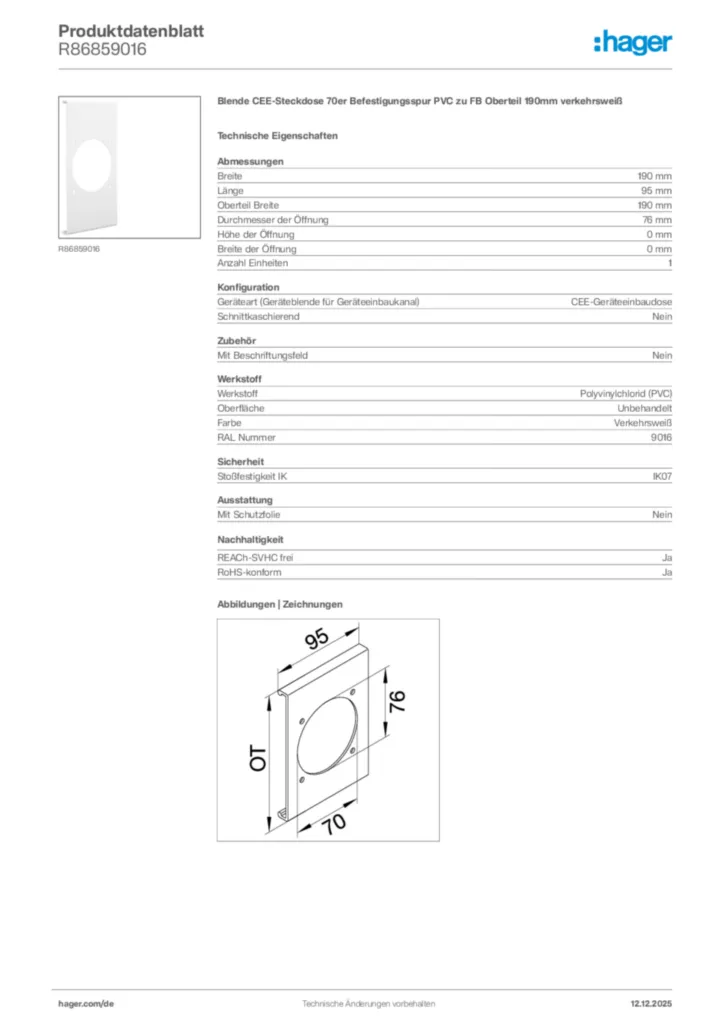 Hager Produktdatenblatt R86859016