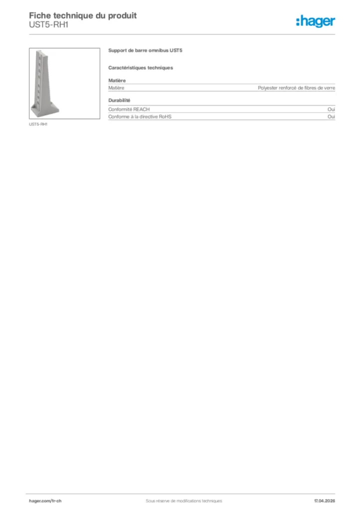 Image Hager Fiche technique du produit UST5-RH1 | Hager Suisse