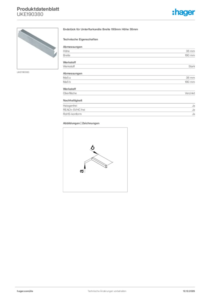 Bild Hager Produktdatenblatt UKE190380 | Hager Deutschland
