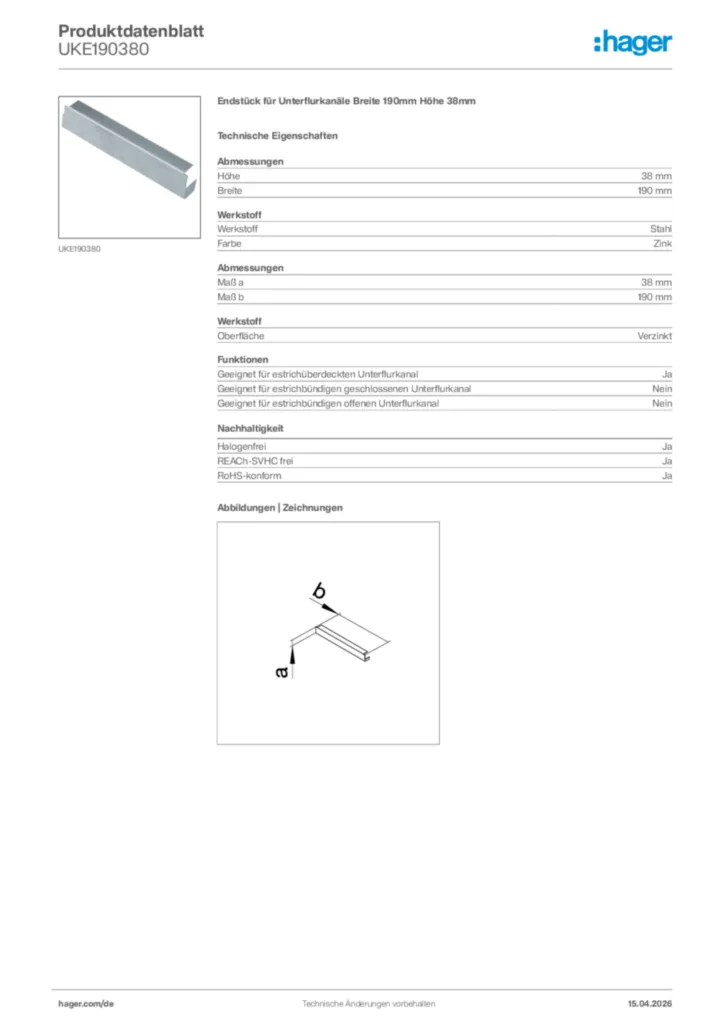Bild Hager Produktdatenblatt UKE190380 | Hager Deutschland