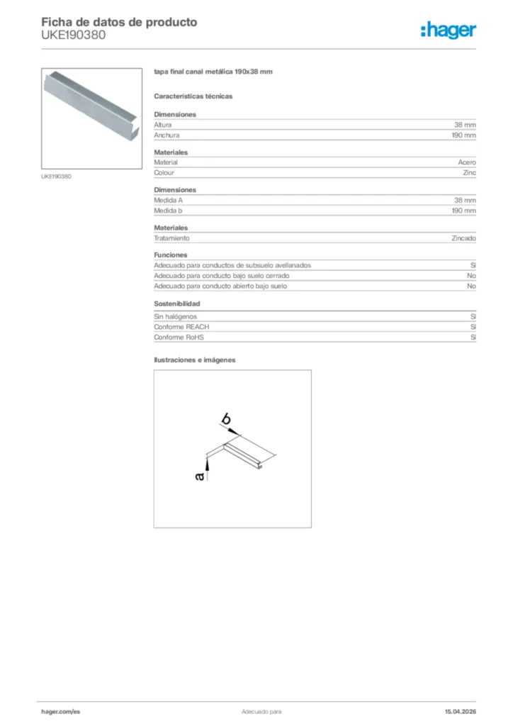 Imagen Hager Ficha de datos de producto UKE190380 | Hager España