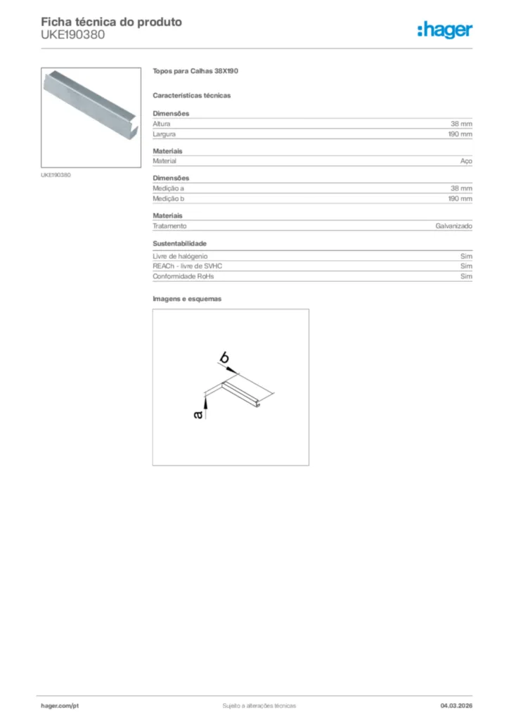 Imagem Hager Ficha técnica do produto UKE190380 | Hager Portugal