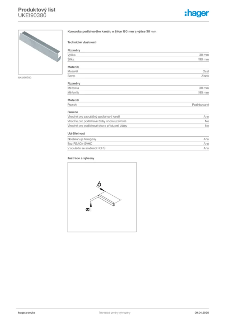 Obrázek Hager Product data sheet UKE190380 | Hager