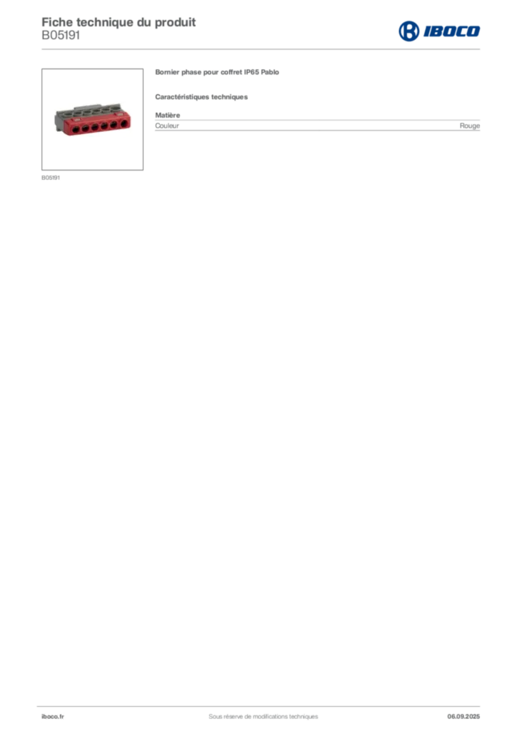 Image Iboco Fiche technique du produit B05191 | Hager France