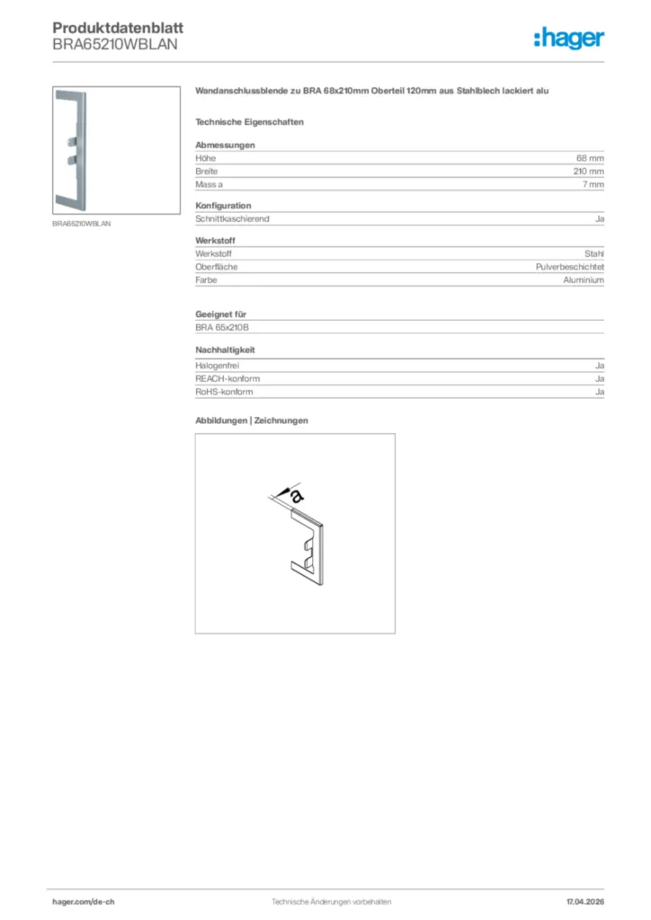 Bild Hager Produktdatenblatt BRA65210WBLAN | Hager Schweiz