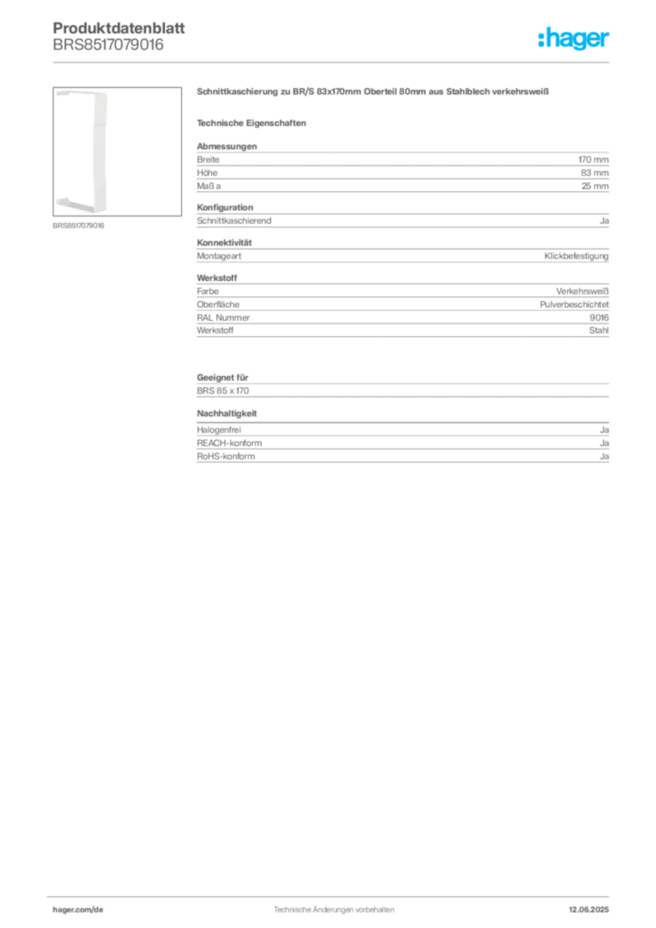Bild Hager Produktdatenblatt BRS8517079016 | Hager Deutschland