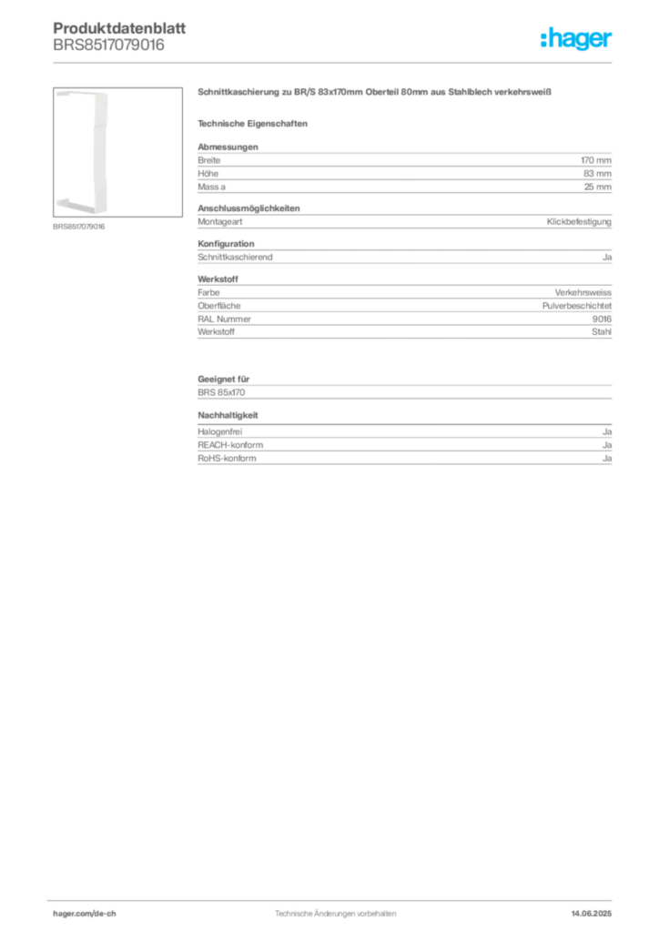 Bild Hager Produktdatenblatt BRS8517079016 | Hager Schweiz