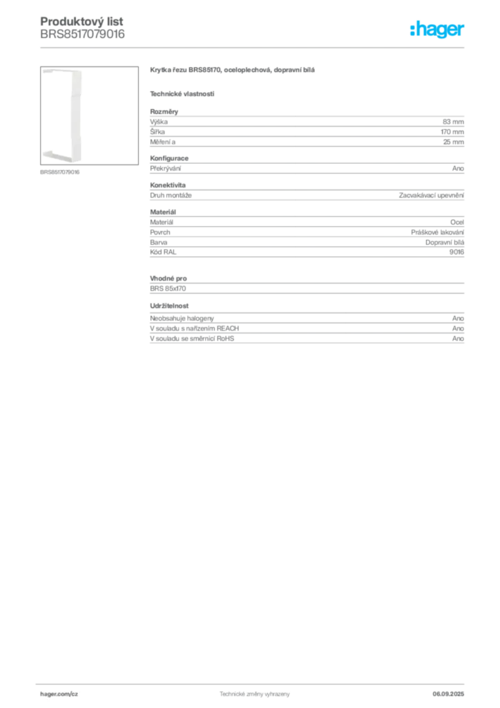 Obrázek Hager Produktový list BRS8517079016 | Hager