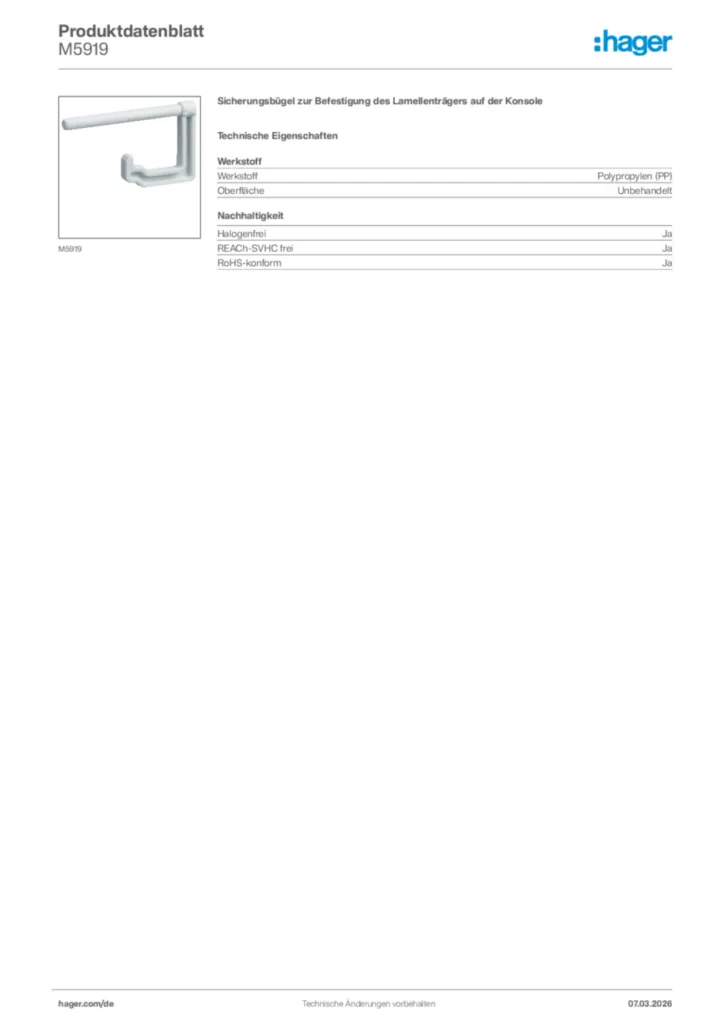 Bild Hager Produktdatenblatt M5919 | Hager Deutschland