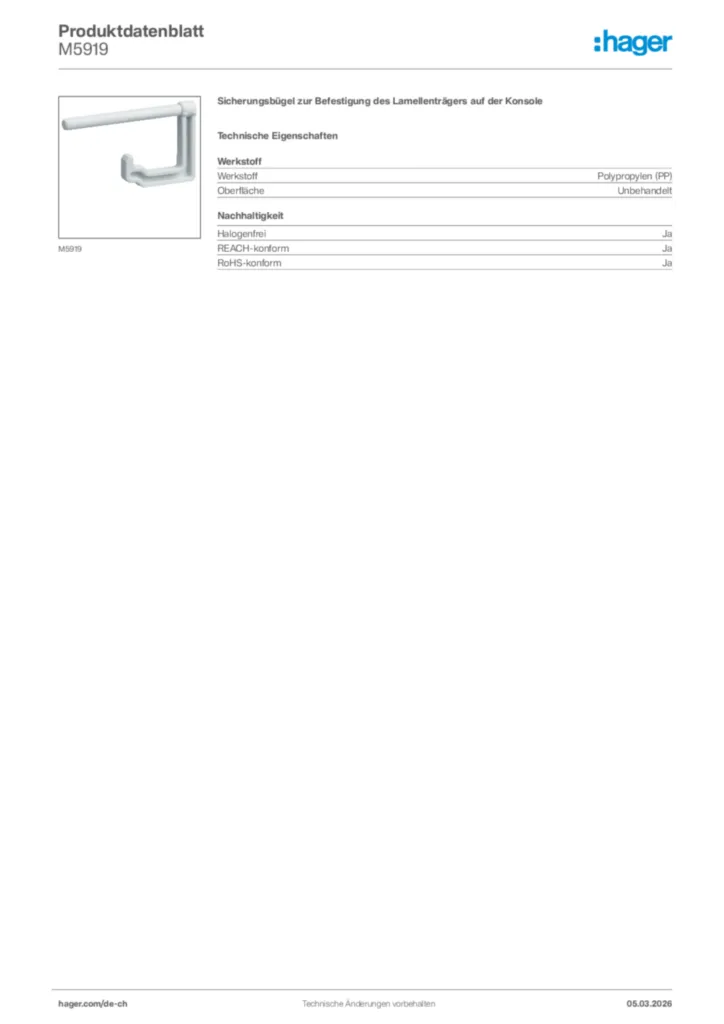 Bild Hager Produktdatenblatt M5919 | Hager Schweiz