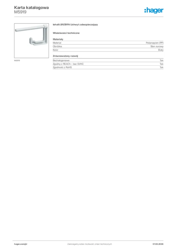 Zdjęcie Hager Karta katalogowa M5919 | Hager Polska