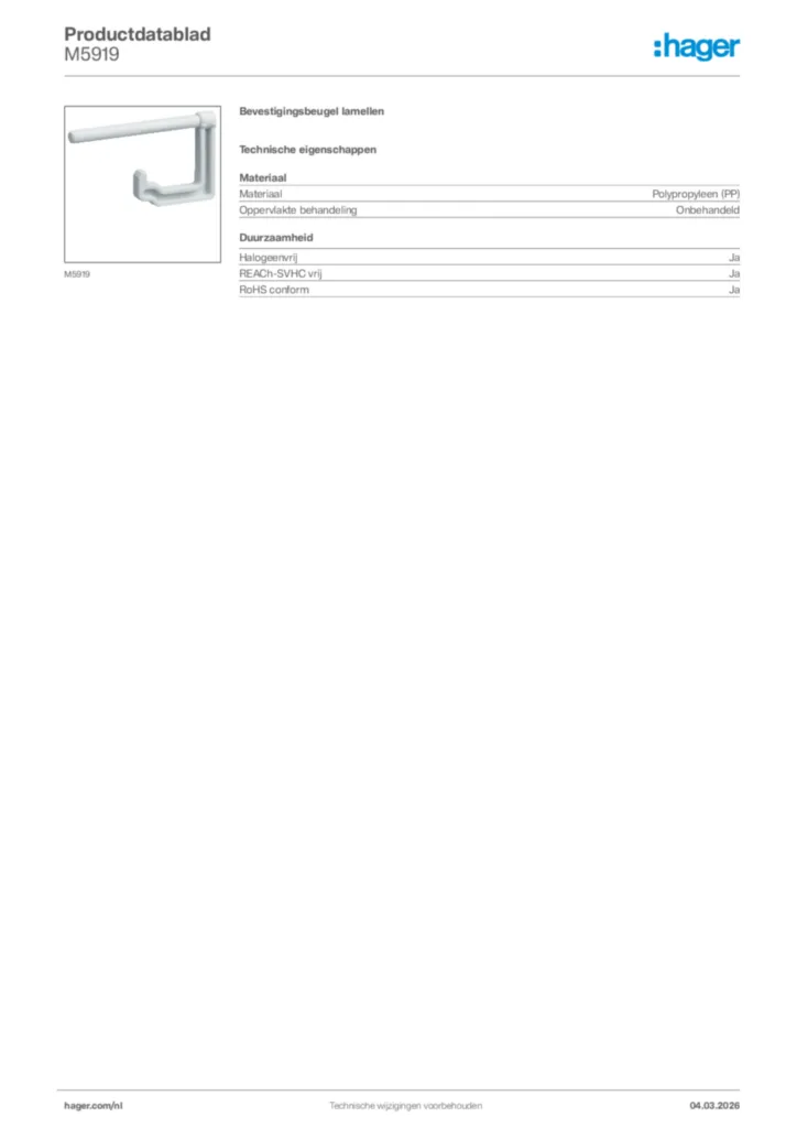 Afbeelding Hager Productdatablad M5919 | Hager Nederland