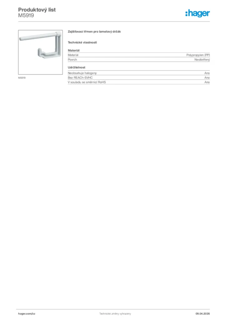 Obrázek Hager Product data sheet M5919 | Hager