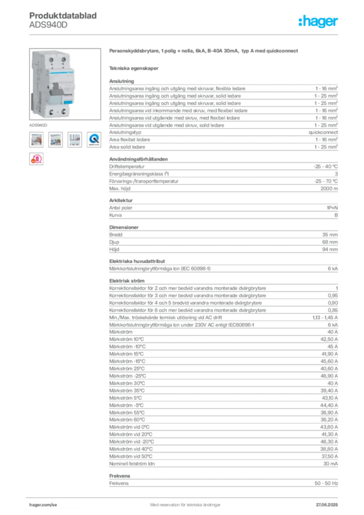 Bild Hager Produktdatablad ADS940D | Hager Sverige
