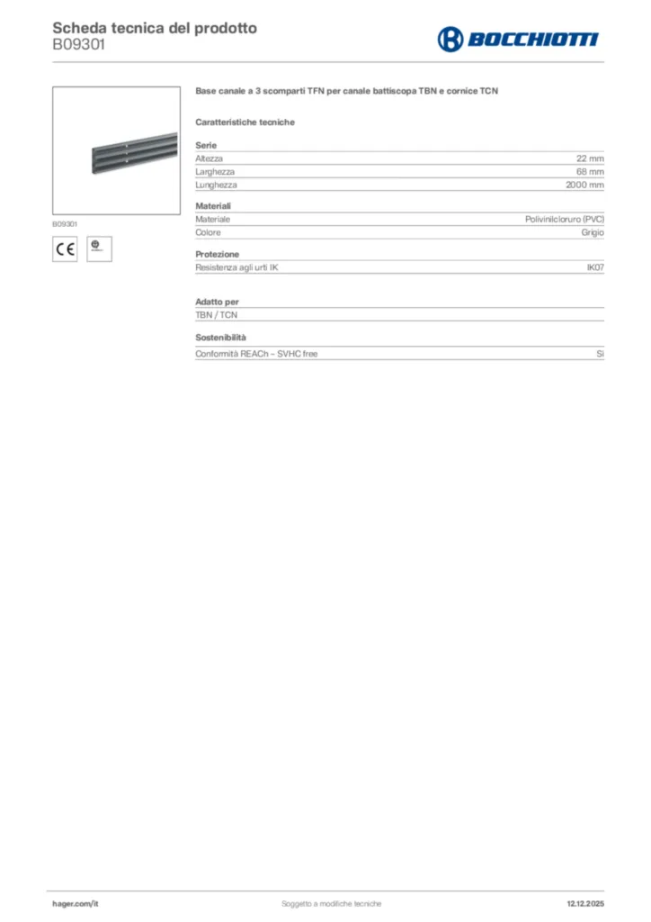 Immagine Bocchiotti Scheda tecnica del prodotto B09301 | Hager Italia