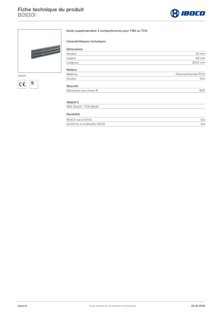 Image Iboco Fiche technique du produit B09301 | Hager France