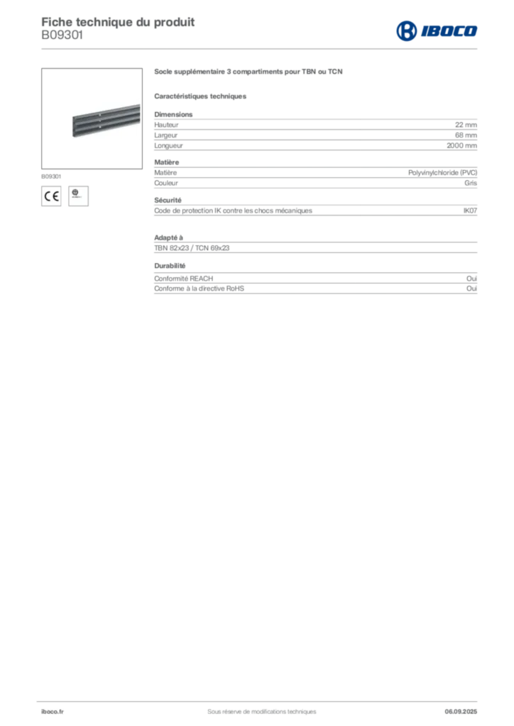 Image Iboco Fiche technique du produit B09301 | Hager France