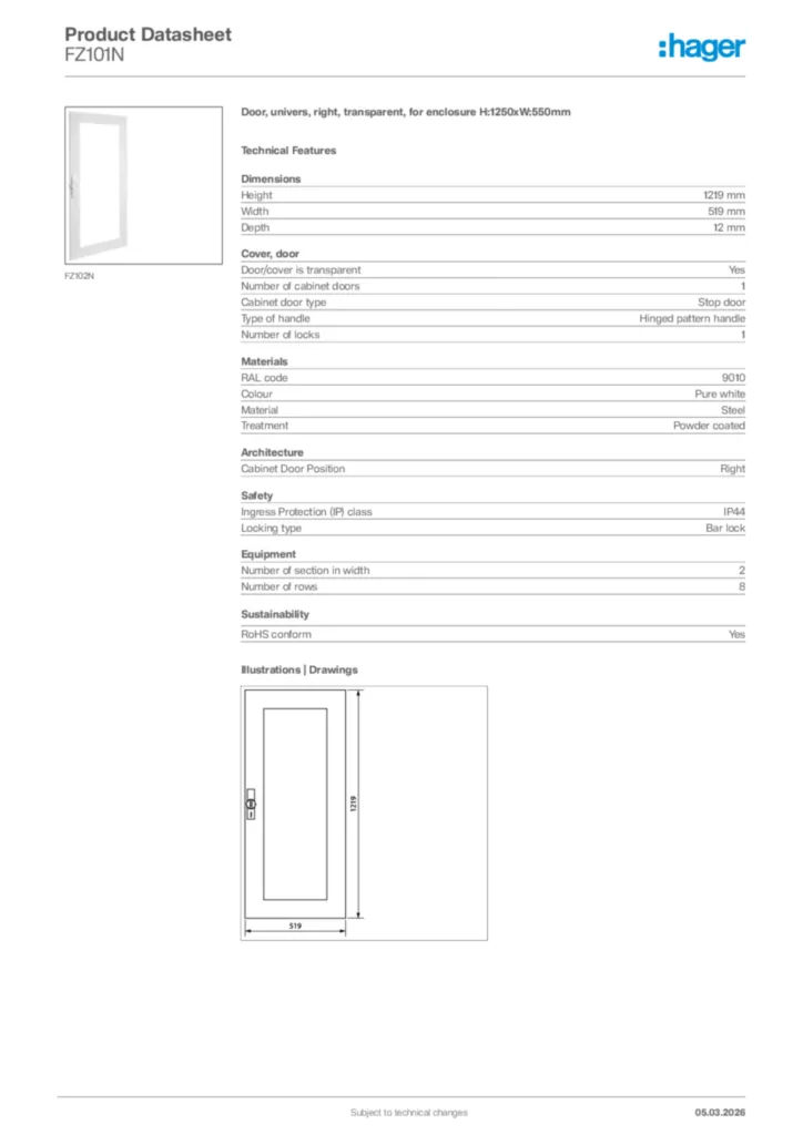 Image Hager Product data sheet FZ101N  | Hager Africa