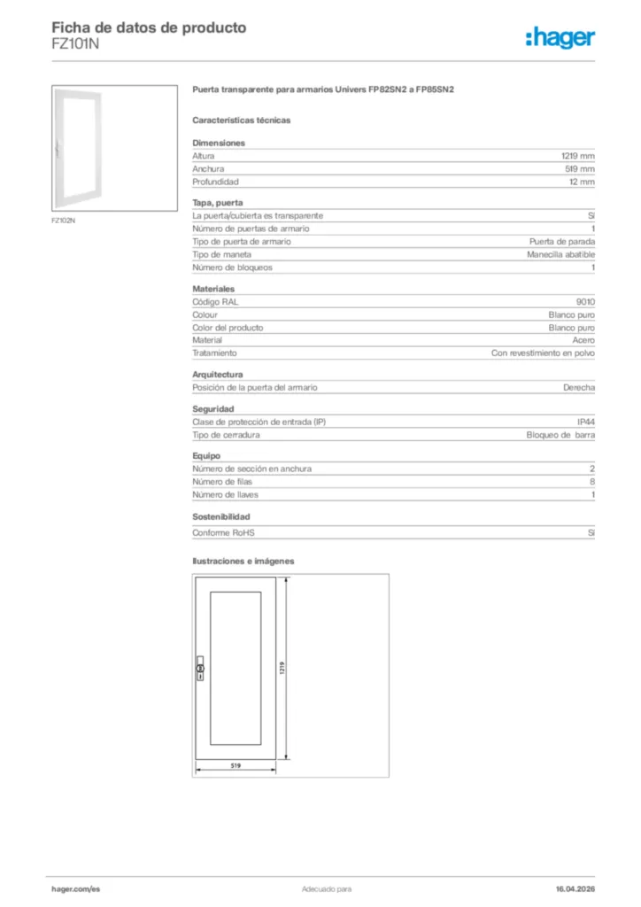 Imagen Hager Ficha de datos de producto FZ101N | Hager España