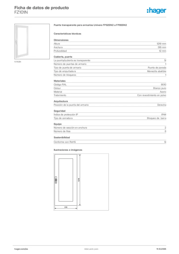 Imagen Hager Ficha de datos de producto FZ101N | Hager España