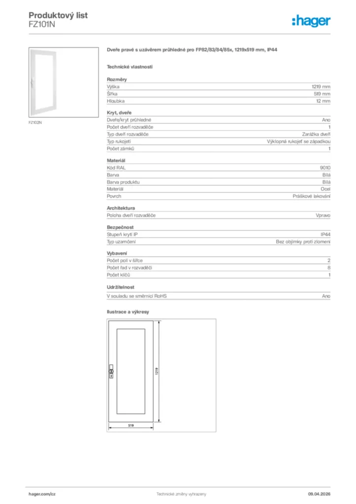 Obrázek Hager Product data sheet FZ101N | Hager