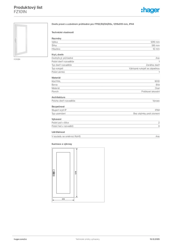 Obrázek Hager Produktový list FZ101N | Hager