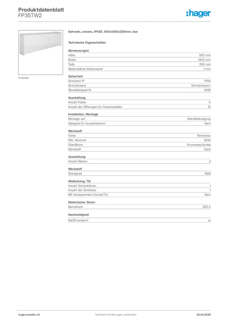 Bild Hager Produktdatenblatt FP35TW2 | Hager Schweiz