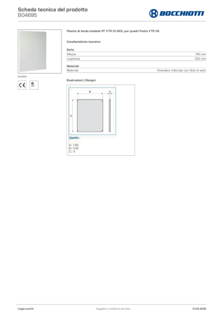 Immagine Bocchiotti Scheda tecnica del prodotto B04695 | Hager Italia